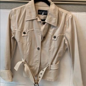 Armani jeans beige jean jacket belted crop waist